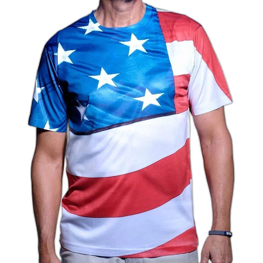 NEW American Flag Short Sleeve Shirt Red White Blue XXL
